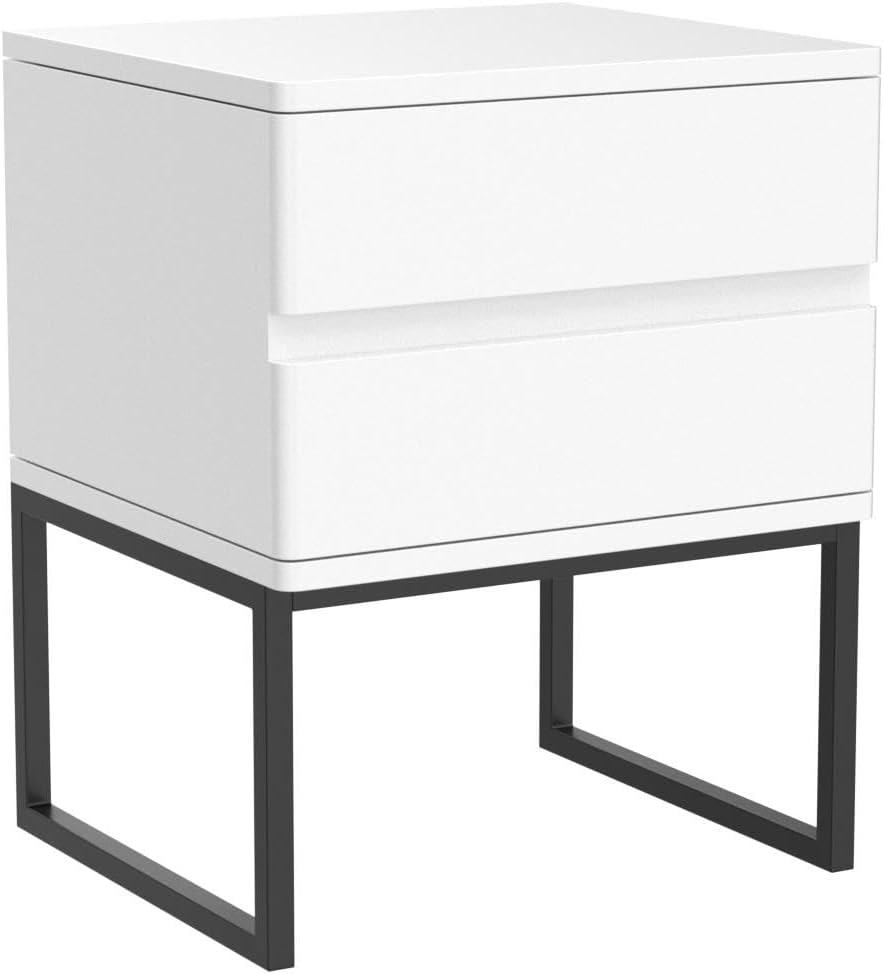 White Nightstand with 2 Drawers, Mid Century End Table for Bed side Organizer