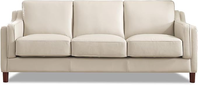 Bella Top Grain Leather Sofa Couch, 84", Vanilla White - Feather Down,