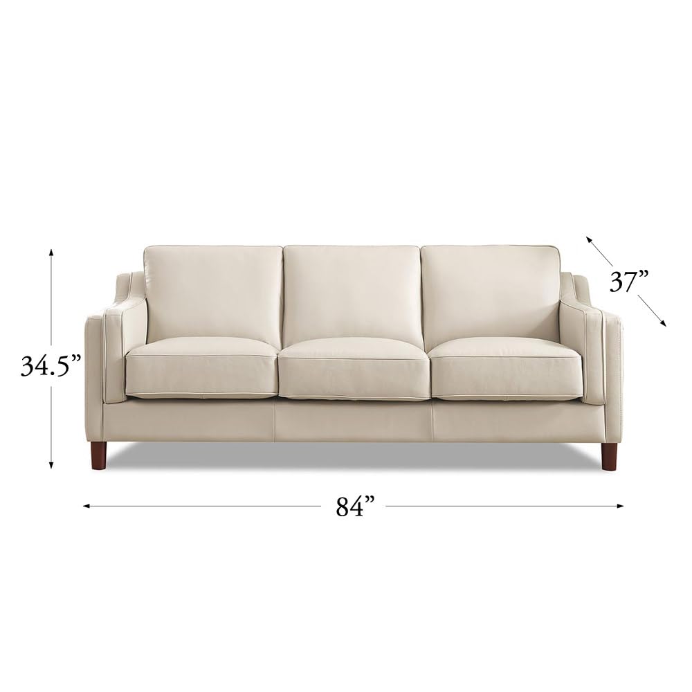 Bella Top Grain Leather Sofa Couch, 84", Vanilla White - Feather Down,