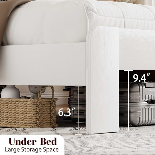 Queen Size Farmhouse Wooden Bed Frame with Headboard - White