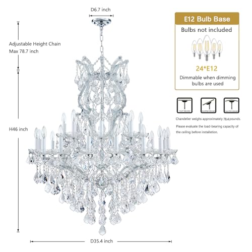 Large Silver Modern Crystal Chandelier Light Fixtures - 24 Lights, Pendant Light Foyer