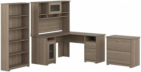 L Shaped Desk with Hutch, 5 Shelf Bookcase and Lateral File Cabinet | Cabot Collection