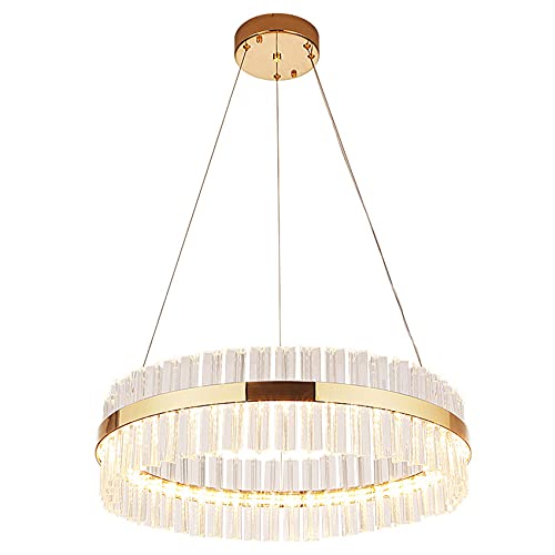 Clear Crystal LED Ceiling Chandelier Fixture Modern Golden Crystal Prism Pendant