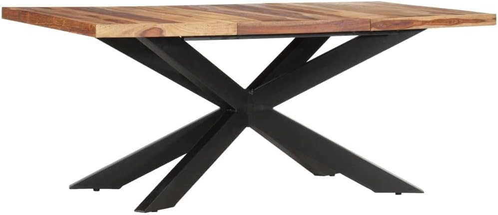 IronRoot Sheesham Wood Industrial Dining Table with Black X-Frame Base