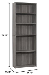 I BOOKCASE-72 H/Grey with 5 Shelves Bookcase, Gray
