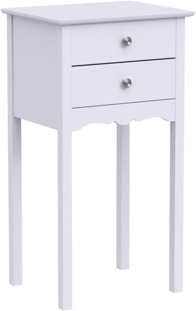 2 Pcs End Table w/ 2 Drawers Side Table Nightstand Multi-Purpose Accent Table Living Room