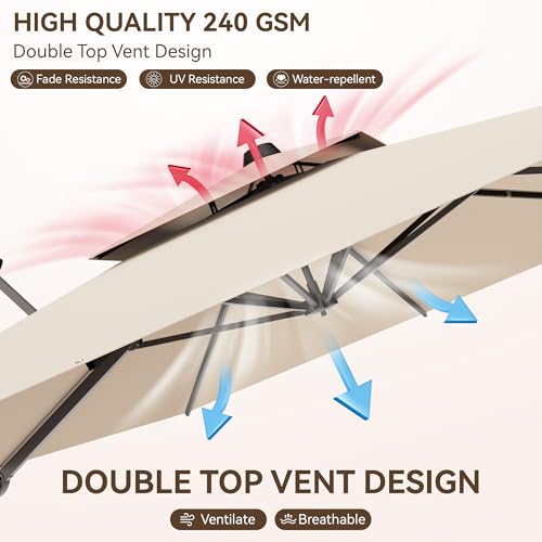 9x12 FT Patio Umbrella, Large Cantilever Rectangular Double Top Heavy Duty Offset Umbrellas with 360° Rotation