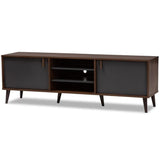 Samuel 5-Shelf Wood TV Stand, Walnut Brown and Dark Grey