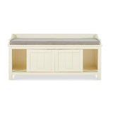 Storage Bench Padded Seat Sliding Doors in White