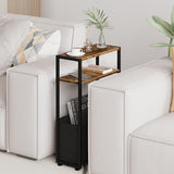 Narrow Side Table, Slim End Tables with Fabric Basket, Skinny Table for Small Spaces