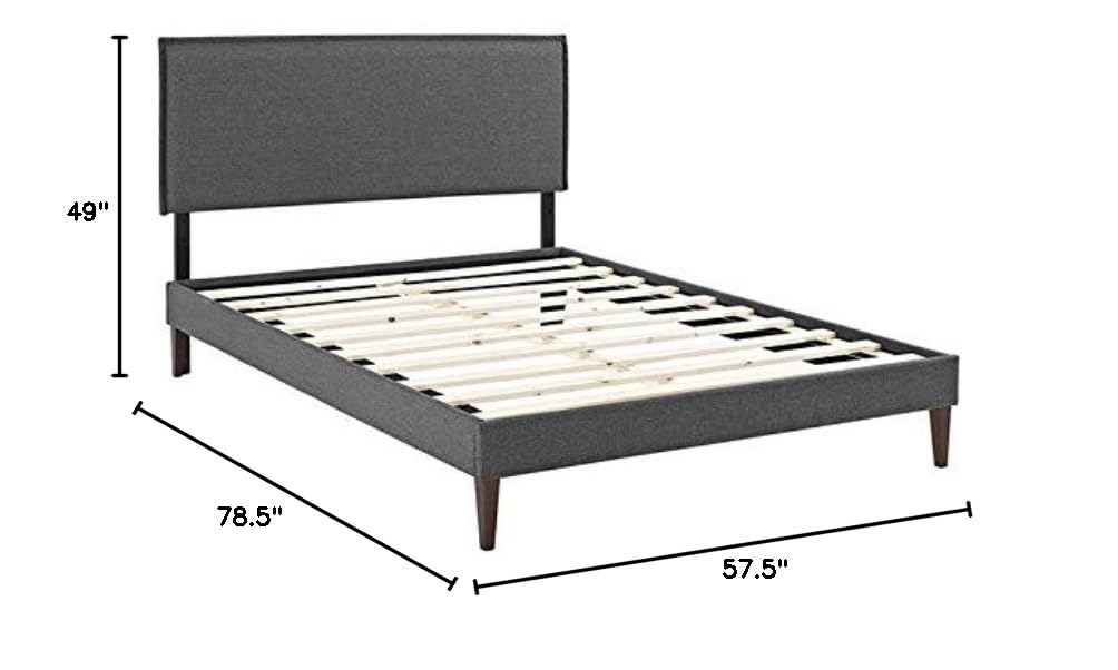 Camille Full Fabric Platform Bed with Squared Tapered Legs in Gray