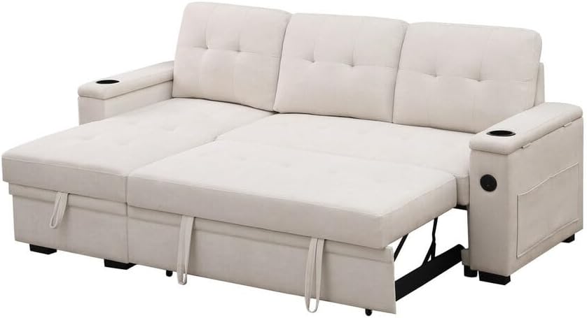 Modern Reversible Sleeper Sectional Sofa L-Shaped Pull Out Sleep Sofabed