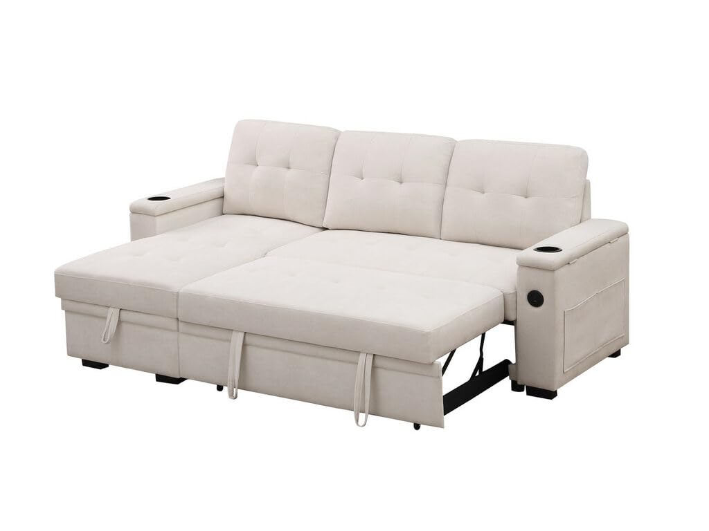 Modern Reversible Sleeper Sectional Sofa L-Shaped Pull Out Sleep Sofabed