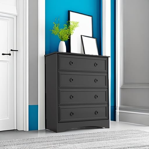 Modern 4 Drawer Dresser, Dressers for Bedroom, Tall Chest of Drawers Closet Organizers and Storage for
