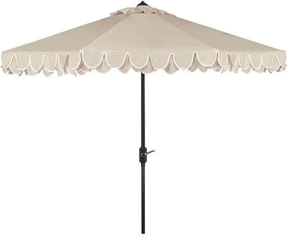Outdoor Elegant Valance Beige and White 11-foot Round UV Protected Umbrella
