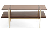 Layer Glass Coffee Table for Living Room, Brown Glass & Coffee Brown MDF Bottom Shelf