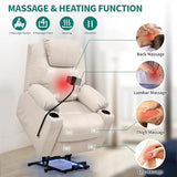 Modern Power Lift Chair Electric Recliner with Phone Holder Heated Vibration Massage Sofa Remote Overstuffed Ergonomic USB Port Elderly Oversized Large Home Elastic Foam PU Leather Metal