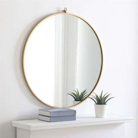 32" Contemporary Metal Frame Hooked Mirror in Brass