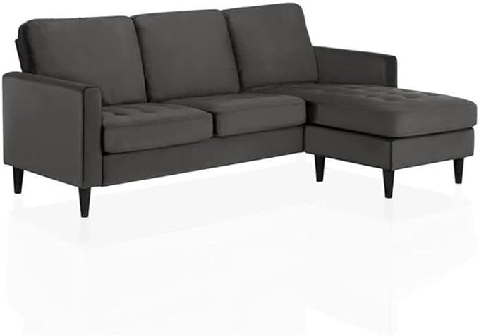 CosmoLiving Strummer Reversible Sectional Couch, Black Velvet Sofa (DA038-BK)