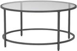 36" Round Glass Coffee Table, Black Circle Coffee Table Center Table with Glass Top,