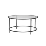 36" Round Glass Coffee Table, Black Circle Coffee Table Center Table with Glass Top,