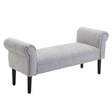 52" End of Bed Bench, Linen Upholstered Ottoman Bench, Bedroom Entryway Bench with Armrests, Light Grey