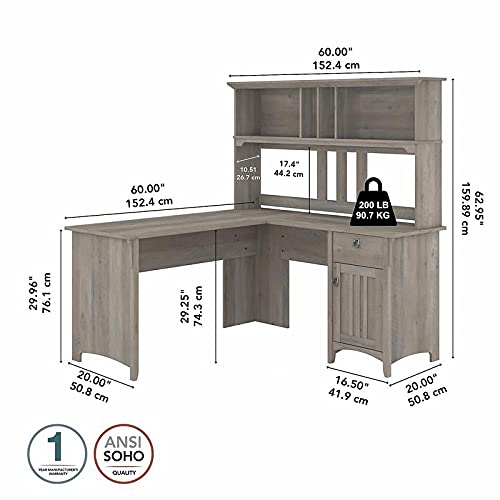 Trent Home 60" W Engineered Wood L Shaped Desk with Hutch in Driftwood Gray