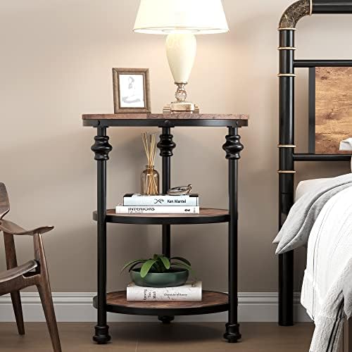 Small Side Table, Round End Table with 3 Shelves for Living Room, Bedroom