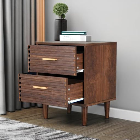 Nightstand, Bedside Table for Bedroom, End Table with 2 Drawers, Mid Century Modern Side Table