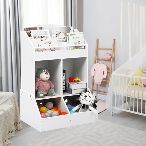 Kids Bookshelf Toy Storage Kids Book Toy Shelf Organizer Natural Solid Wood Baby