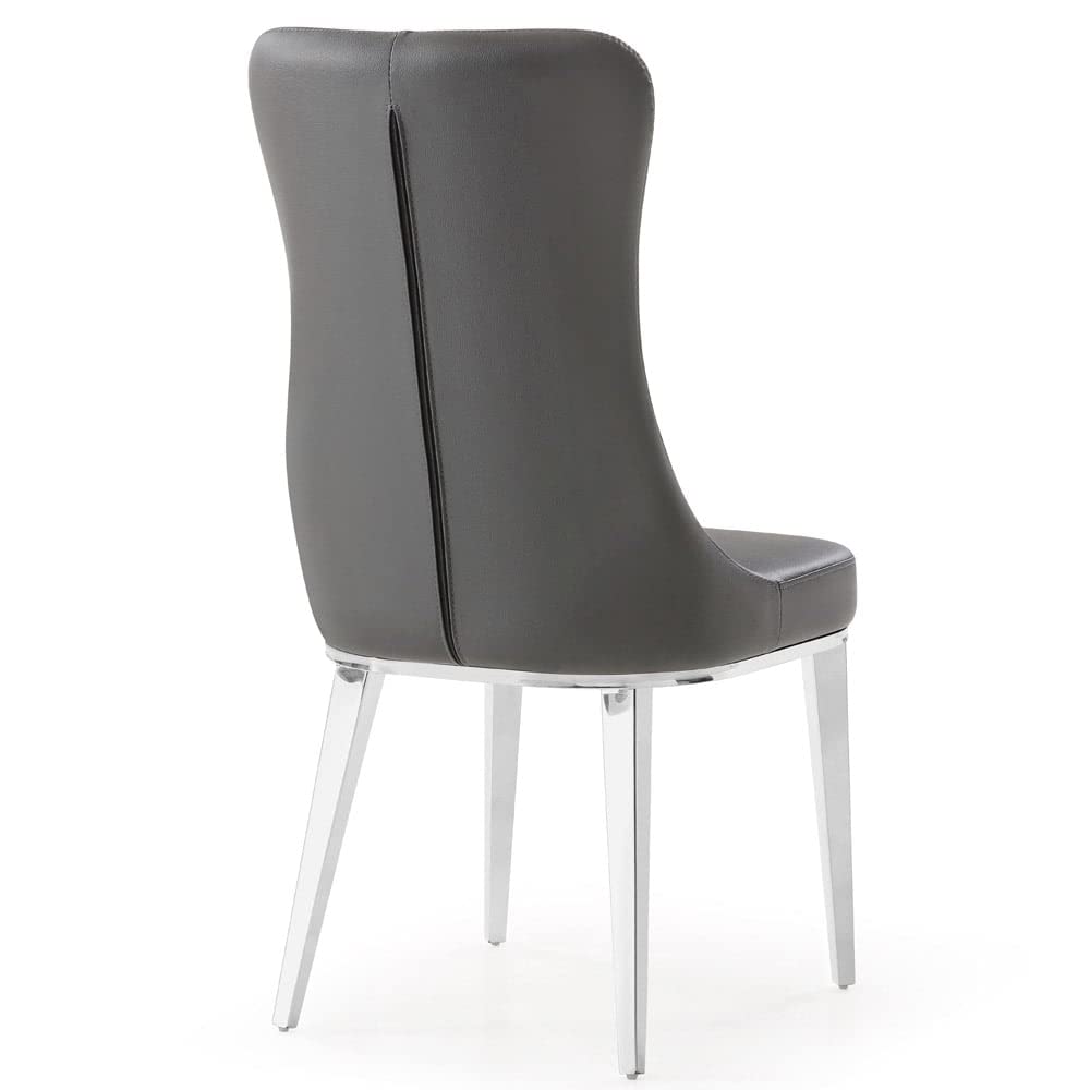 Modern Norma Dining Chair - Dark Grey with Polished Stainless Steel Base