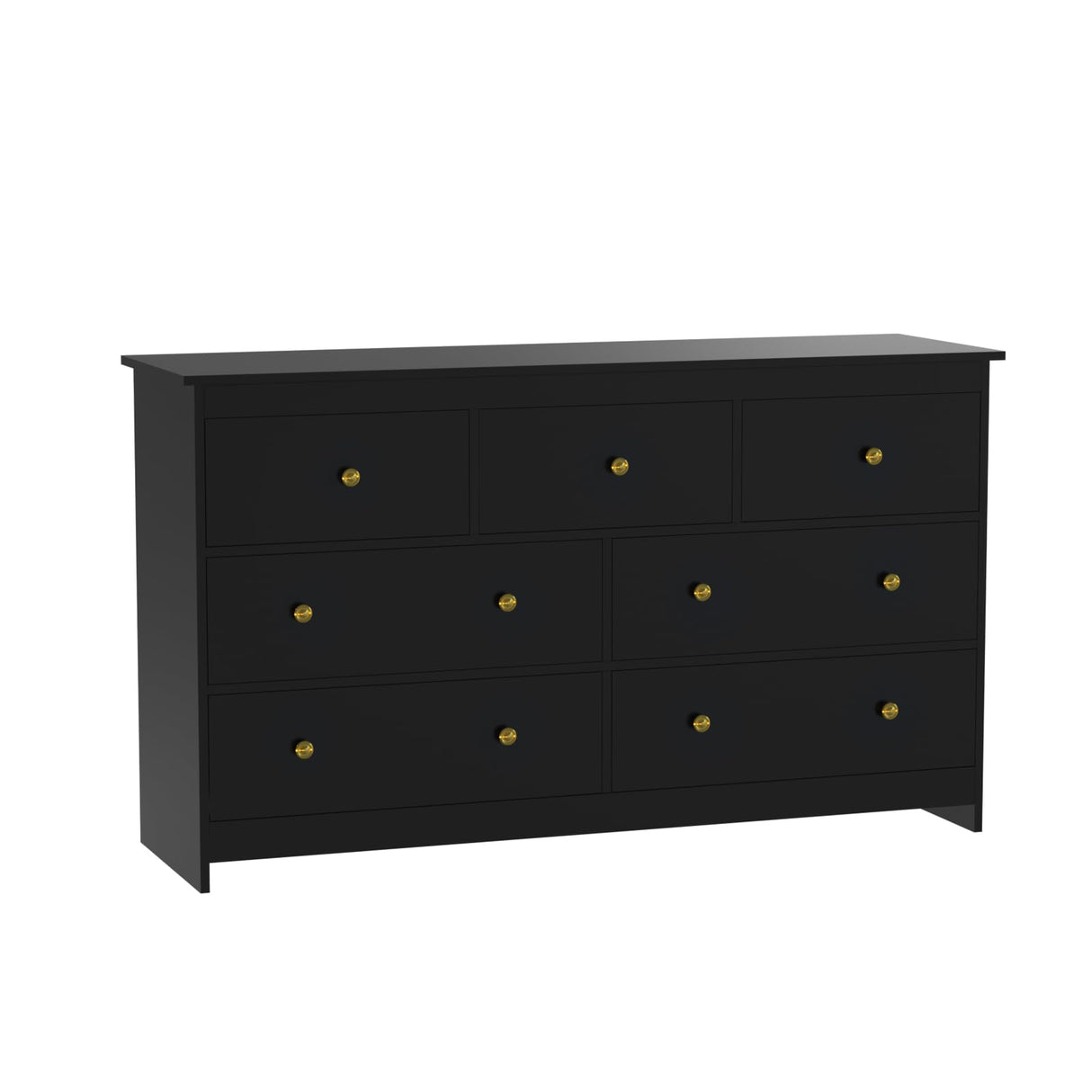 Black Dresser for Bedroom, 7 Drawer Dresser with Wide Drawer and Metal Handles