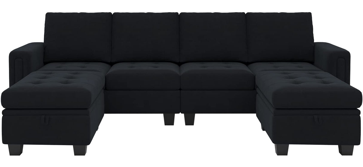 Velvet U Shaped Sectional Sofa Couch with Storage Ottoman Convertibel Sectional Sofa