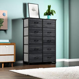 10 Drawer Dresser - Fabric Storage Tower, Organizer Unit for Living Room, Hallway, Closets - Sturdy Steel Frame, Wooden Top & Easy Pull Fabric Bins (Black Wood Grain)