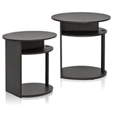 JAYA Simple Design Oval End Table Set of 2, Walnut,