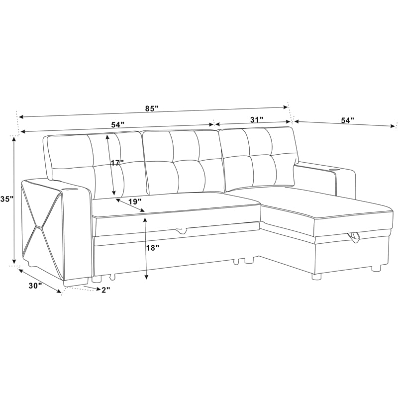 Upholstery Polyester Blend Fabric Convertible Sectional Sleeper Sofa