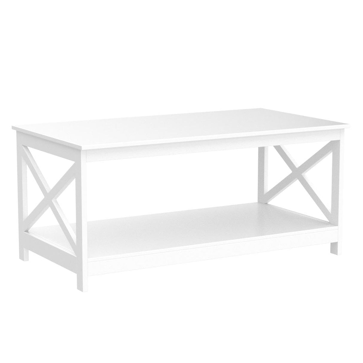 Simple X-Design Cocktail Coffee Table with Storage Shelf, Farmhouse 2-Tier Center Table