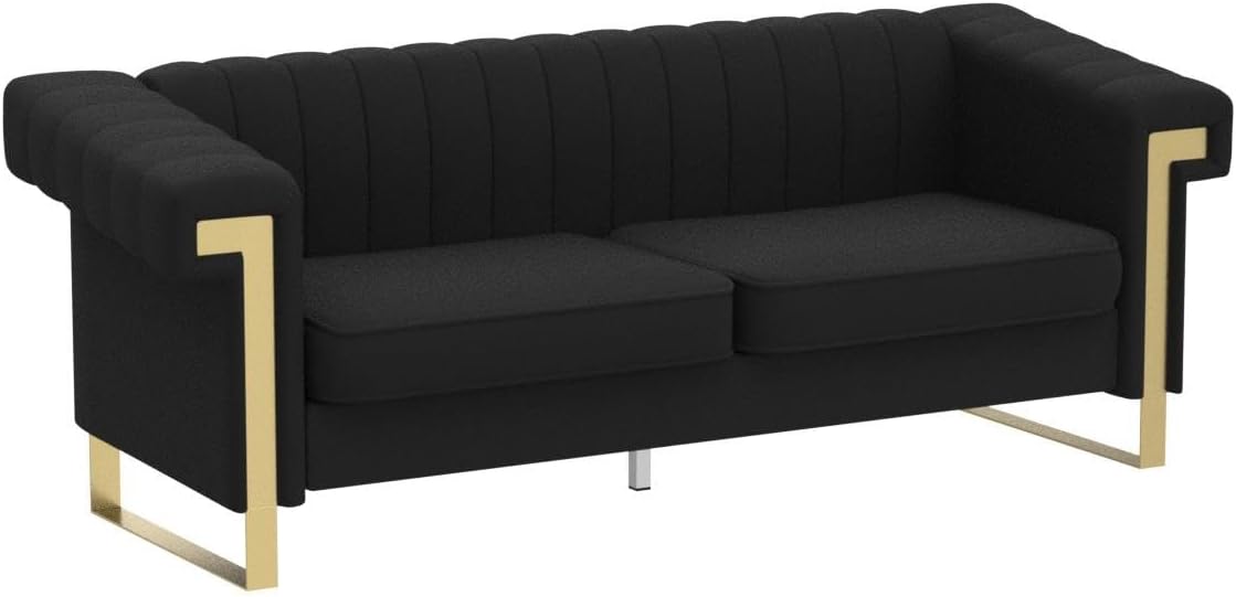 83'' Faux Leather Couch 3 Seater Sofa with Gold Metal Legs Comfy