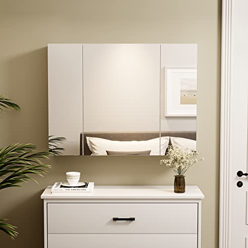 Medicine Cabinets Bathroom Mirror Cabinet with 3 Door 31.5 x 23.6 Inch Bathroom Wall