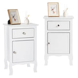 2pcs Country Style Side Table, Nightstand with 1 Drawer 1 Door, Bedside Tables with Wood Frame, Mid-Century Modern Nightstand with Storage, Bed Side Table & Night Stand End Table, Set of 2, White