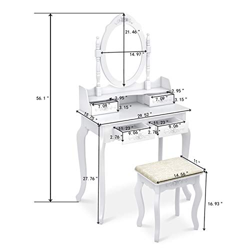 Imseigo 30" W Vanity Desk, Vanity Mirror and Table Set with 4 Drawers, Bedroom Wood Dressing Table Vanity Set with Stool for Women Girls (4 Drawers)