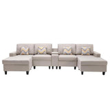 Nolan Beige Linen Fabric 5Pc Double Chaise Sectional Sofa