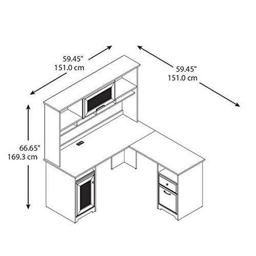 Home Office L-Shape Computer Desk with Hutch in Gray