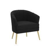 Upholstered Modern Single Sofa Side Chair,Comfy Barrel Club Living Room Armchair with Golden Metal Legs for Bedroom Living Reading Room Office, Black