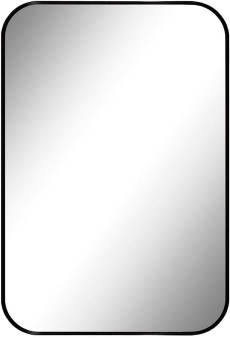 12x16 inch Brushed Black Metal Framed Rectangle Mirror with Rounded Corner