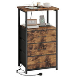 Night Stand with 3 Fabric Drawers, Tall Nightstand for Bedroom, Bedside Table with Charging Station End Table with Storage,