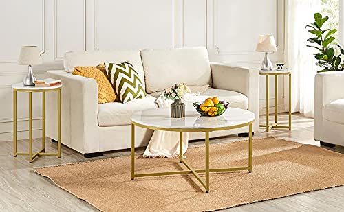 Faux Marble Side Table, 16in End Table Modern Accent Sofa Table w/X-Based