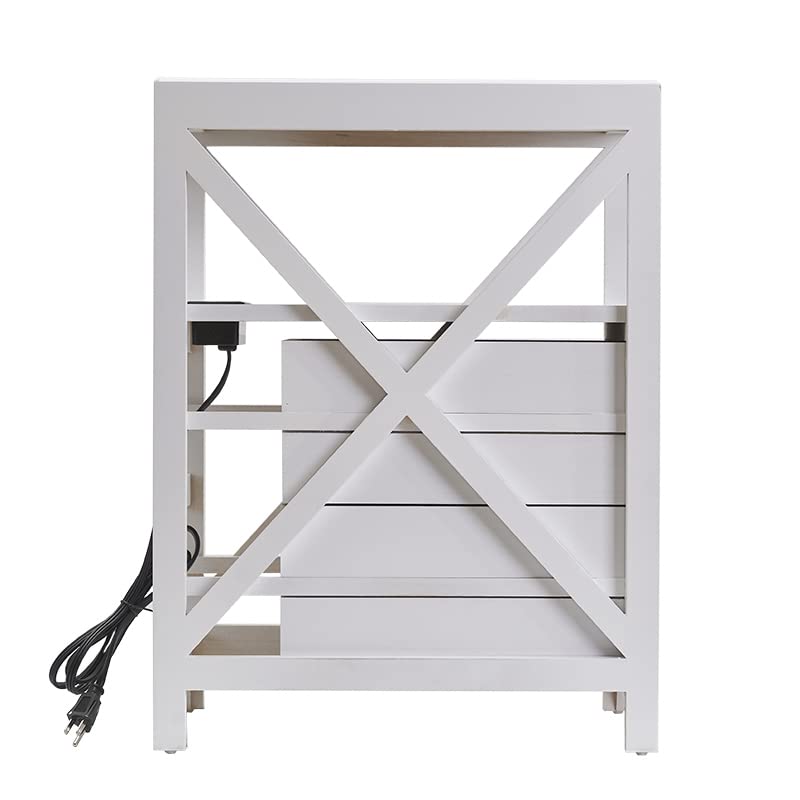 Fully Assembled Narrow Side Table with Charging Station, No Assembly Narrow Nightstand