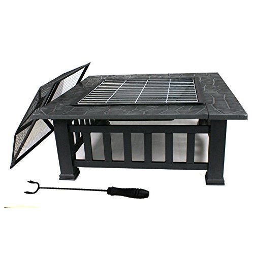 32” Heavy Duty Square Fire Pit Outdoor Metal Firepit - Bircata