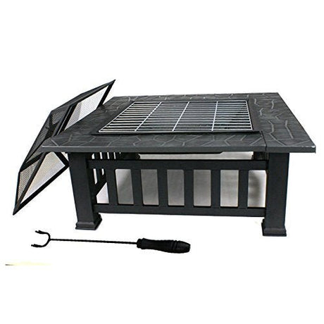 32” Heavy Duty Square Fire Pit Outdoor Metal Firepit - Bircata